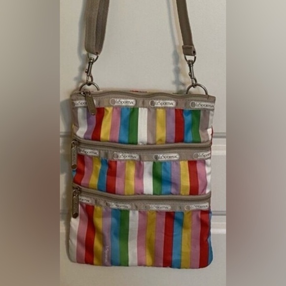 Lesportsac Red and Pink Mini Bag with Vibrant Stripes - Picture 1 of 3